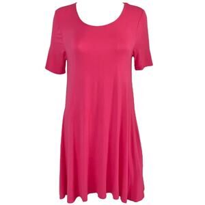M NY&CO Bright Pink City Stretch Loose Fit Scoop Neck Pocket Swing Casual Dress